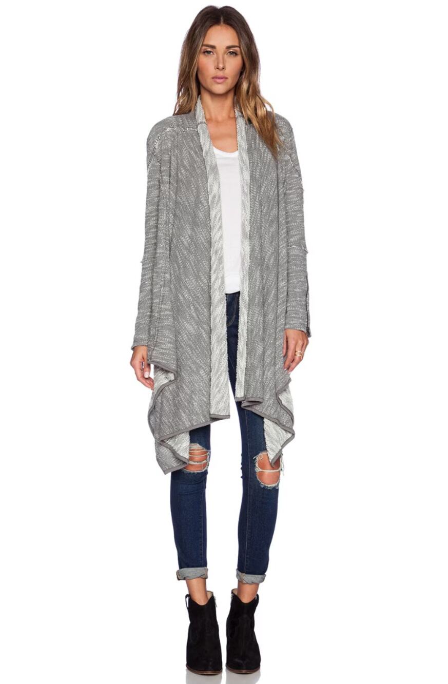 Free People IN THE LOOP Waterfall Open Cardigan Sweater in Heather Gray Size S